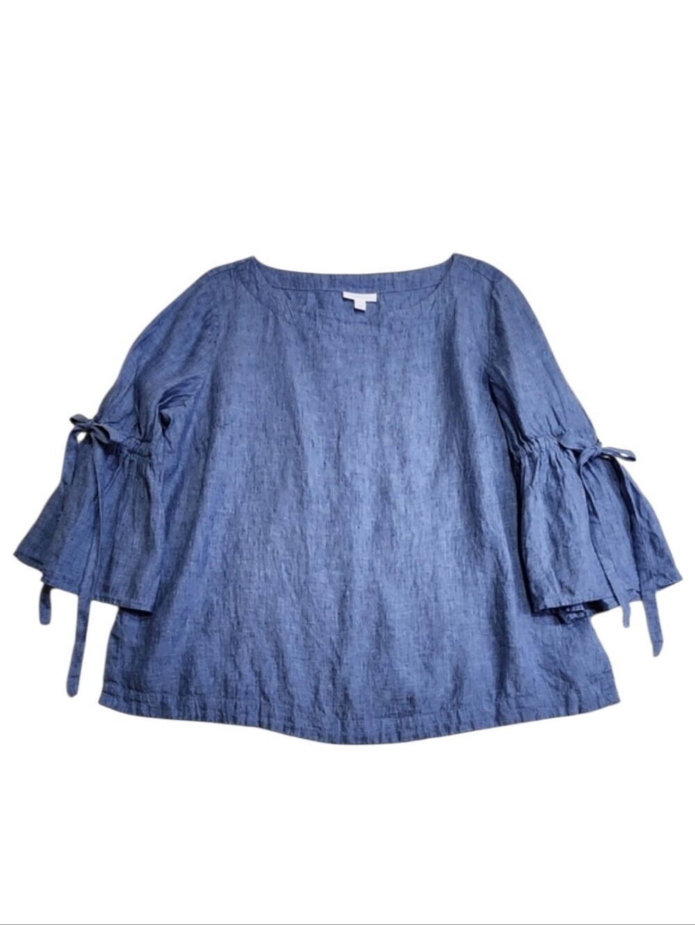 CHARTER CLUB Linen Bell Sleeve Top Womens Size XL Blue